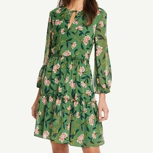 Ann Taylor Petite Floral Tiered Tie Neck Dress NWT